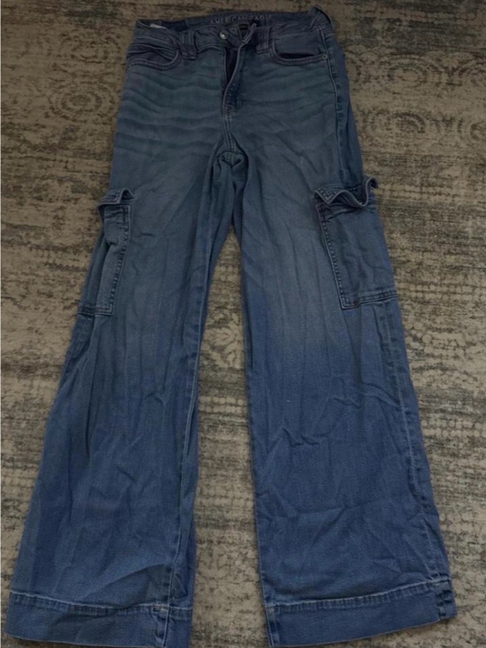 American Eagle Outfitters Blue Wide-Leg Cargo Jeans